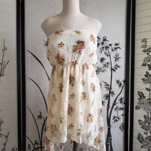 [Snap] Cream Lace Floral High-Low Hem Boho Dress